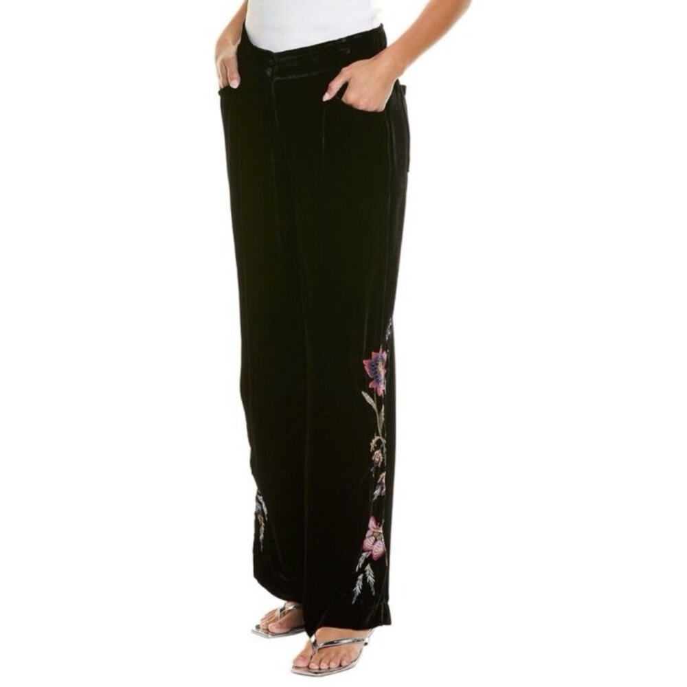 Johnny Was Womens Steffania Silk-Blend Velvet Pant L NWT $328 Boho Wide Leg